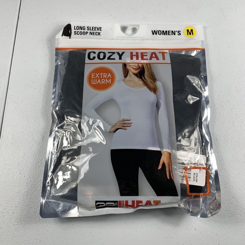 32 Degrees Cozy Heat Extra Warm Top‎ Women's Medium Black Long-Sleeve Scoop Neck